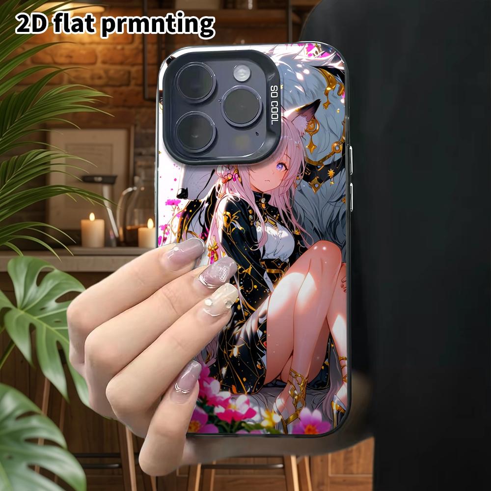 Phone Case: 2D flat, fits iPhone 18, 17, 16, 15, 14, 13 Pro in silver color, couple style, girl and white wolf, Christmas and Halloween gift