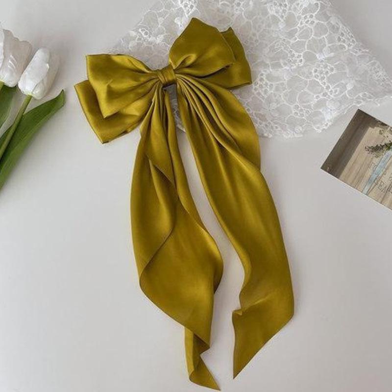 Заколка для волос с большим бантом для женщин и девочек, летние шифоновые заколки с большим бантом и бантом, однотонные заколки для хвоста, аксессуары для волос