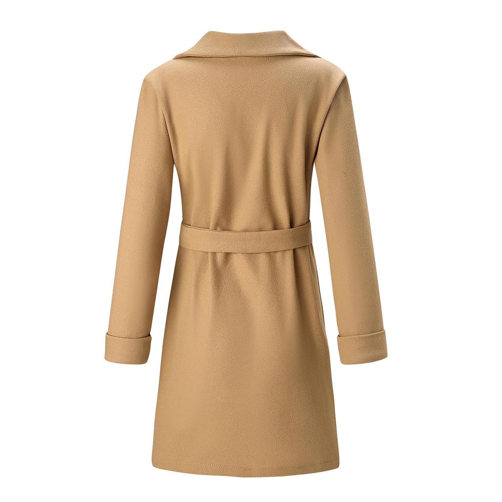 Autumn Winter Coats For Women Wool Blend Long Jackets Turn Dowmn Collar Slim Belt Bandage Outerwear Overcoat