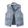 Модный свободный жилет с карманами, повседневный джинсовый жилет без рукавов с пуговицами, джинсовое пальто с отложным воротником 29278