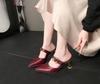 2025 Summer New Temperament Pointed Versatile Metal Buckle Thick Heel Versatile Simple Mature Bag Head High Heel Slippers