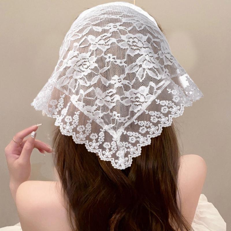 Hot Girls White Lace Bandana Summer Sunproof Turban Tie Back Camping Headwrap Lovely Girls Traveling Hair Kerchief