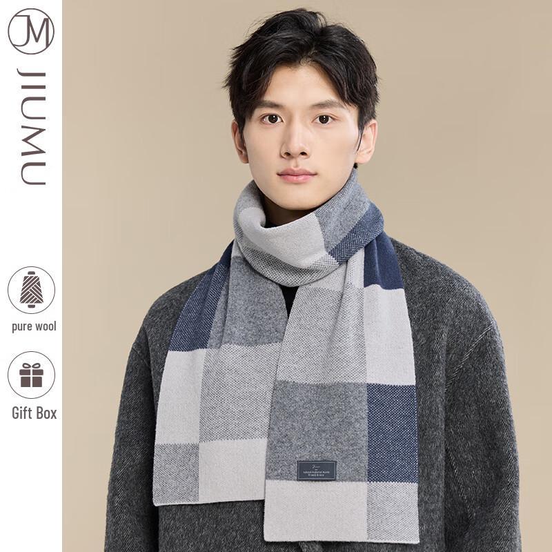 JIUMU Men's Warm Plaid Sheep Wool Scarf