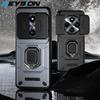 KEYSION Shockproof Armor Case for Xiaomi POCO C75 Silicone+PC Slide Camera Lens Protection Ring Stand Phone Cover for POCO C75
