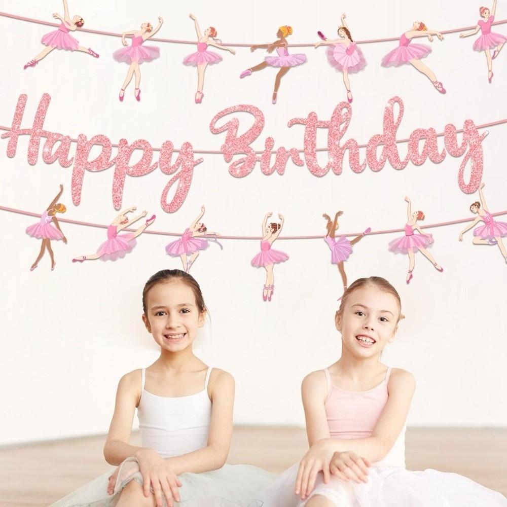 Paper Material Ballet Birthday Banner Pink Color Ballet Theme Set Birthday Party
