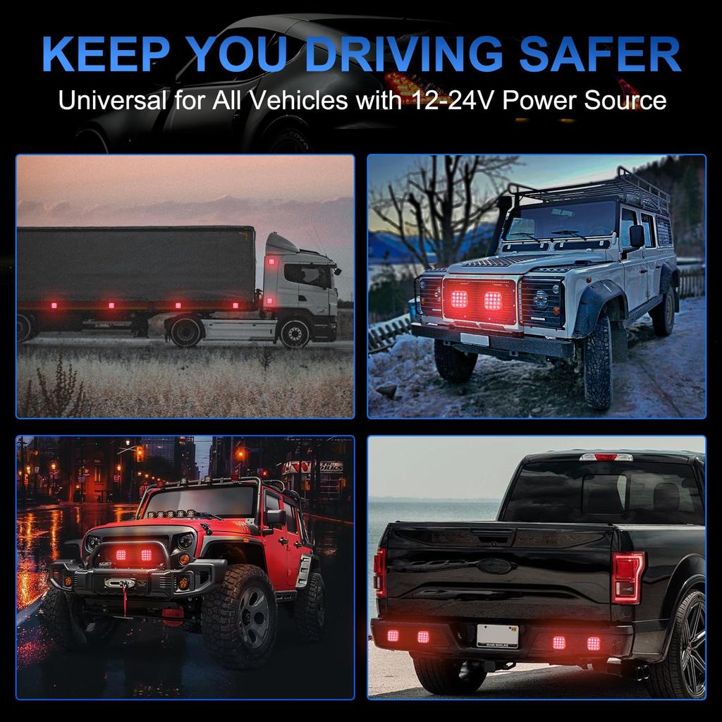 Truck Warning Strobe LED Emergency Flashing 16 Emergency Grille Side Marker Custom Set of 2 X-STYLE Lights, Red, Hi/Lo, Strobe, Warning, LEDs,