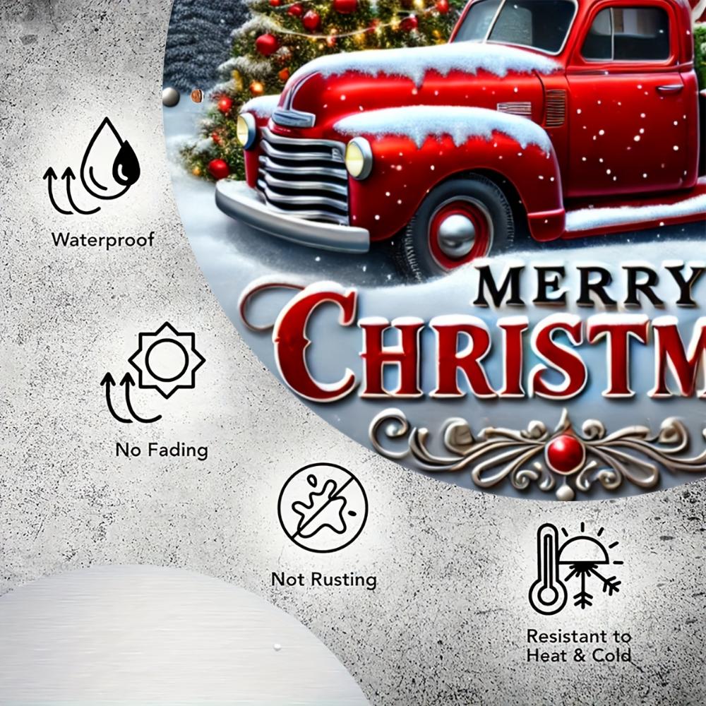 Винтажный красный грузовик с рождественским знаком 8 дюймов круглый алюминиевый металлический водонепроницаемый настенный декор фермерский декор с рождественской елкой