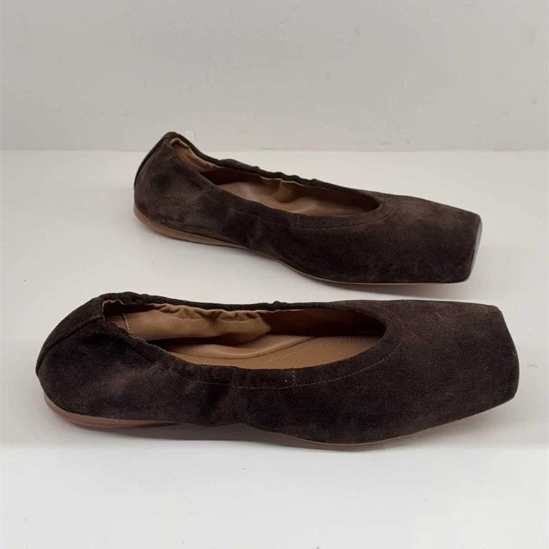 Новые французские ретро туфли-балетки с квадратным носком женские кожаные универсальные туфли-лодочки на плоской подошве