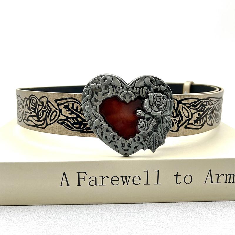 Готический панк кожаный ремень Y2K для женщин металлический красный персиковый сердечный ремень с пряжкой на талии джинсы декоративные аксессуары для пояса