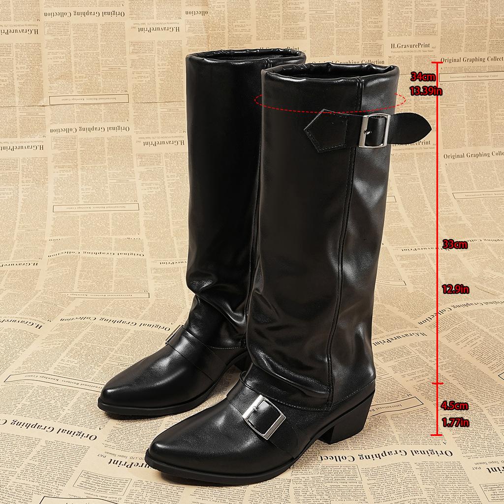 Korean Version of Retro Thick Heel But Knee Boots Women's 2025 Autumn and Winter New Outer Wear Versatile Metal Buckle Round Head Boots