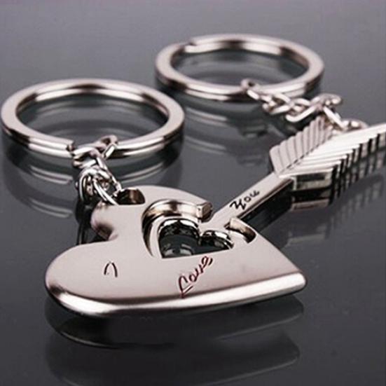 2Pcs/Set Creative Cupid's Arrow Heart Key Chains Key Rings for Lovers Xmas Gift