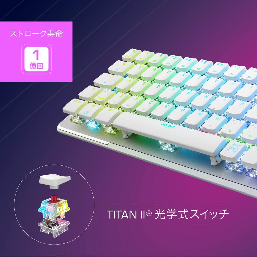 ROCCAT Gaming Keyboard Vulcan II Mini JP ISO Japanese Layout Wired Optical Linear Mini RGB Windows 7 or Later Authorized Distributor White/White (65%)