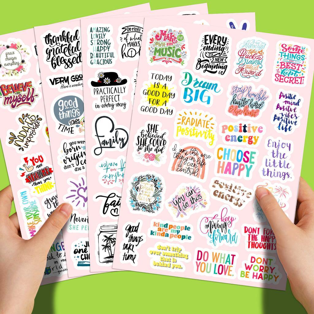 100 Stickers Inspirational Phrases Graffiti Stickers Notebook Mobile Phone Water Cup Stickers English Inspirational Decoration 4 Sheets/