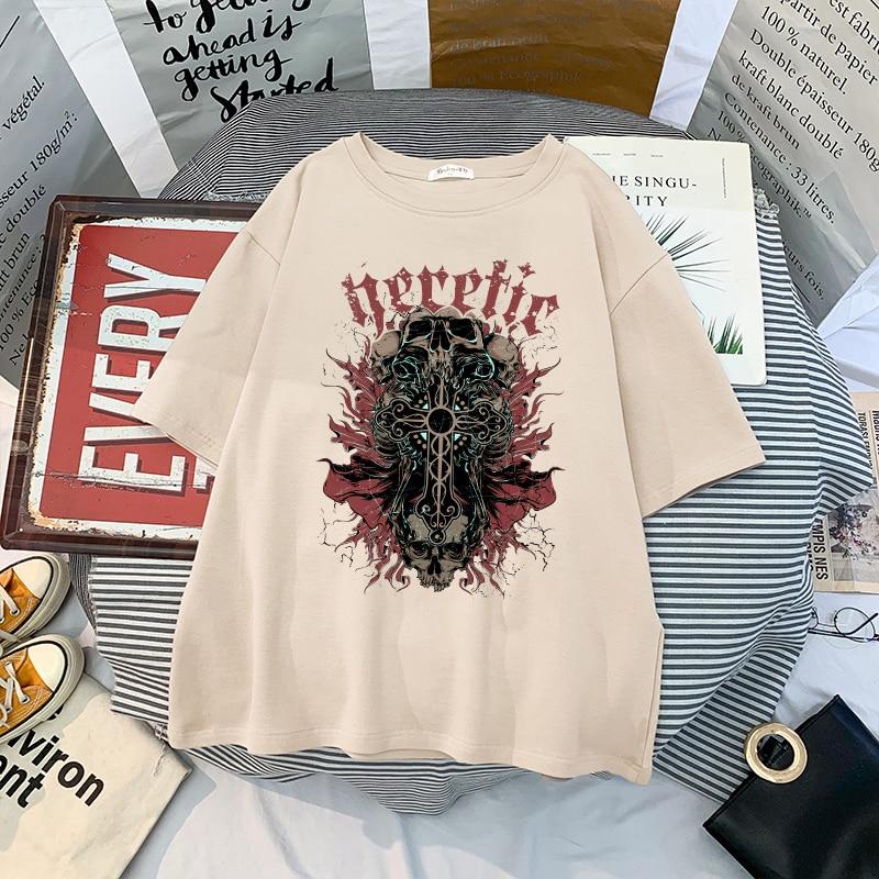 Summer Goth Female Horror Skull Loose Men and WomenT-shirt Punk Dark Grunge Streetwear Gothic Top T-shirts Harajuku Y2k Clothes