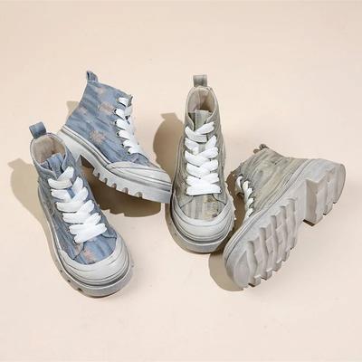 Осенняя повседневная женская обувь с высоким верхом Matsuke, парусиновые туфли на толстой подошве, корейская версия, универсальные уличные короткие ботинки Poe Heel Blast