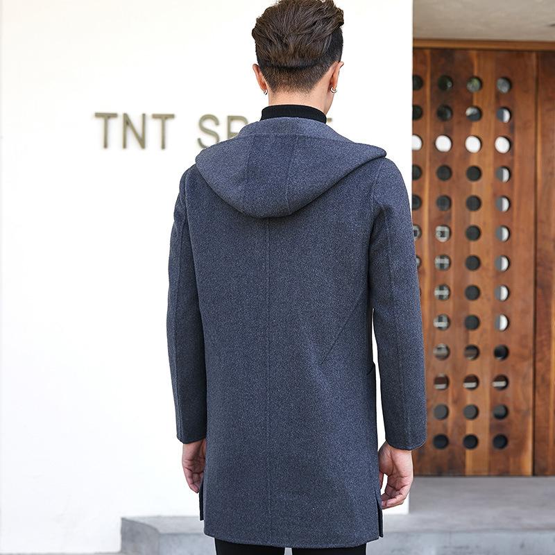 Осенне-зимнее двухстороннее шерстяное пальто, мужская ветровка средней длины с капюшоном, двухсторонняя шерстяная куртка, мужское кашемировое пальто