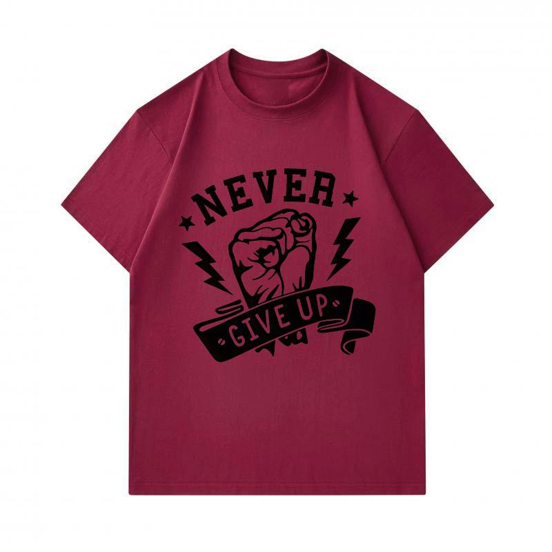 Men's 100% Cotton Crew Neck Short Sleeve T-Shirt, Never Give Up Fist Lightning Print Casual Comfortable Breathable Tee for Daily Workout Inspirational