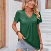 Summer Women's T-shirt Solid Color Pull-pleated V-neck Loose T-shirt Tops with Ruffled Sleeves
