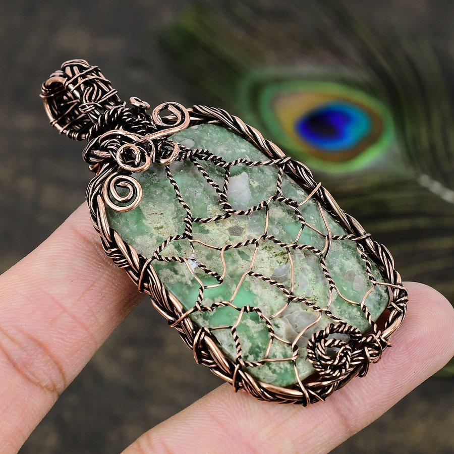 Натуральный драгоценный камень варисцит, подарочная подвеска ручной работы из медной проволоки 2,96 F6a36