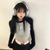 Y2k Vintage Crop Top Long Sleeve T Shirts Women Korean Fashion Harajuku Kpop Aesthetic Graphic Tees Patchwork Autumn