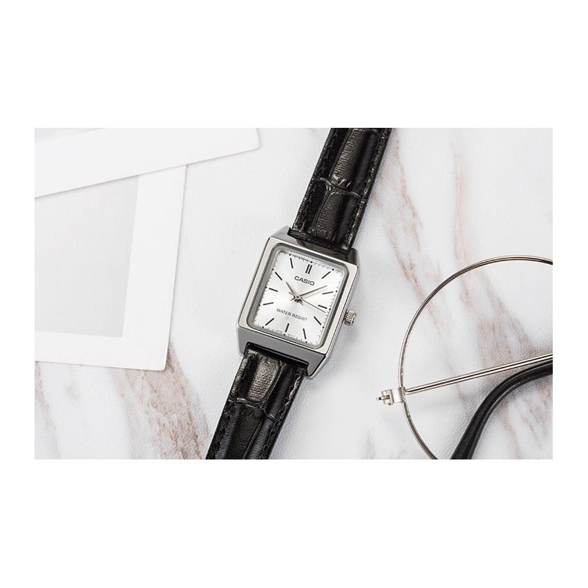 Casio Стандартная серия Серебряный Квадратный Ретро Искусство Кварцевый Механизм Кожаный Ремешок Часы Женские часы LTP-V007L-7E1