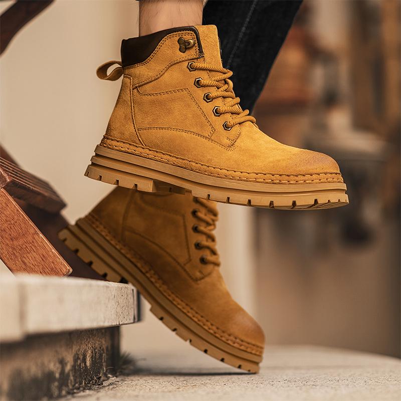 Мужские ботинки Осень Новые ботинки для ходьбы с высоким верхом Британская версия Толстая подошва Мужские кроссовки На шнуровке Противоскользящие Мотокроссовые ботинки