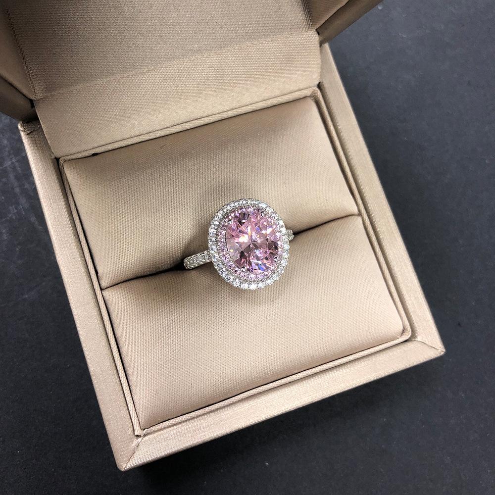 Tancise S925 Silver Oval Pigeon Egg Diamond Retro Luxury Imitation Brick Double-layer Zircon Micro Set Ring