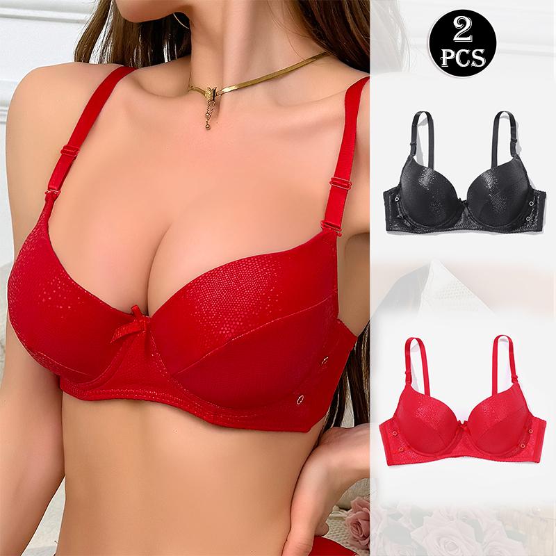 2Pcs Solid Bras на косточках, сексуальный удобный бюстгальтер Push Up, женское нижнее белье, чашка B