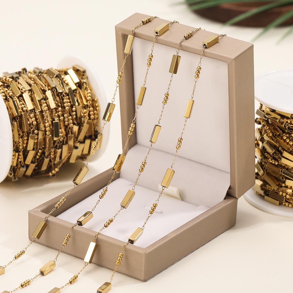 Stainless Steel Square Handmade Chain + Bead Collarbone Chain Handmade DIY Bracelet Necklace Earrings Accessories