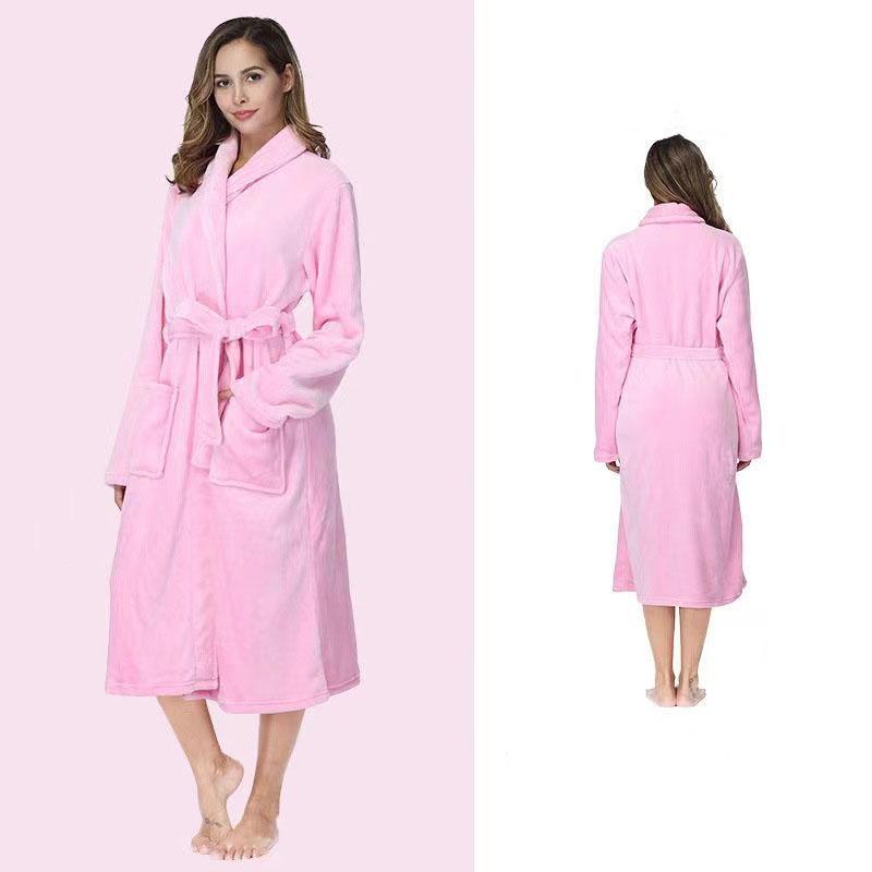 Women's Solid Color Lapel Bathrobe Autumn Winter Models Facecloth Warm Comfortable Longsleeved Homewear