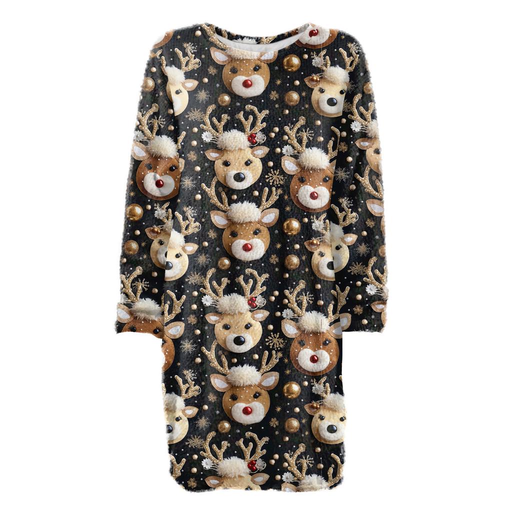 Women's Round Neck Casual Long Sleeve Plush Dresses