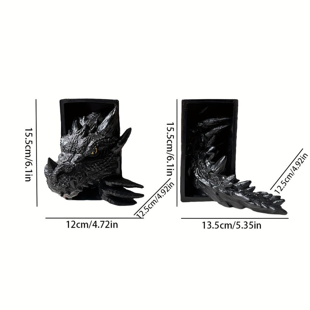 1Pc Gothic Dragon Bookends, 3D Horror Dragon Decorative Bookends, Resin Dragon Bookends, Unique Dragon Bookends, Creative Sculpture Ornaments, Booken