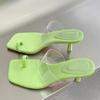 Liyke/модные зеленые женские пляжные шлепанцы, сандалии-гладиаторы на тонком низком каблуке, летние прозрачные туфли с узкой полосой, шлепанцы