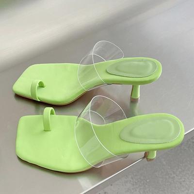 Liyke/модные зеленые женские пляжные шлепанцы, сандалии-гладиаторы на тонком низком каблуке, летние прозрачные туфли с узкой полосой, шлепанцы