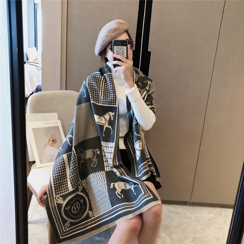 Classic Fashion Letter Thousand Birds Grid Imitation Cashmere Scarf Women's Winter Thickened Double Sided Air Conditioning Shawl Scarf Women's