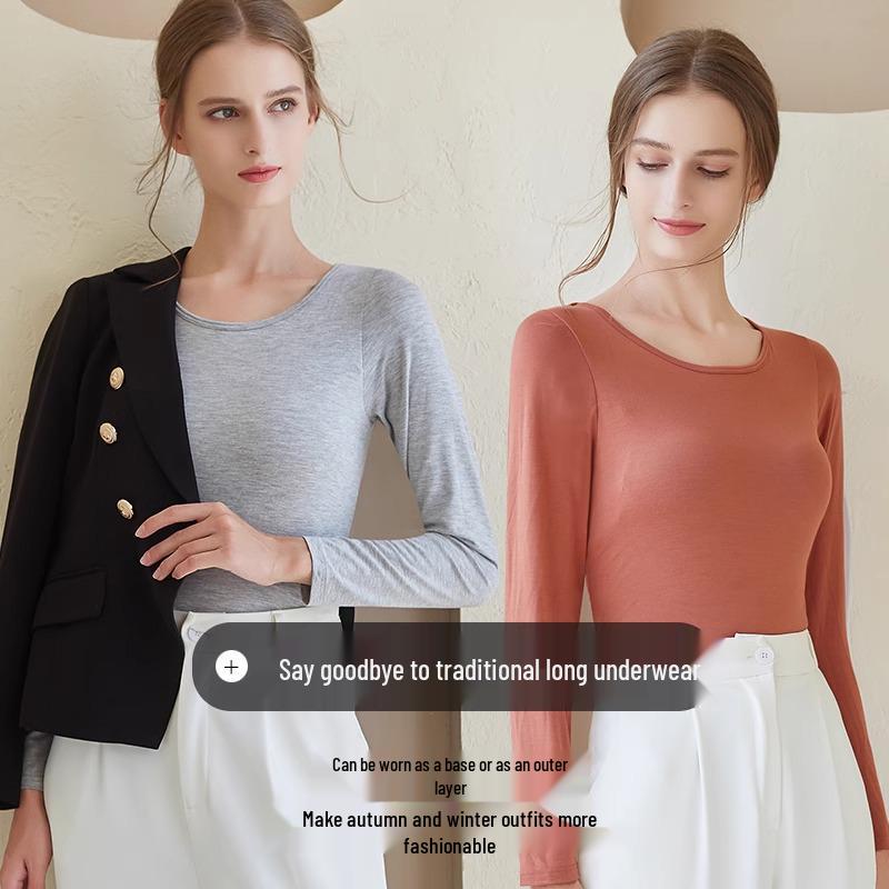 Модальная женская базовая рубашка с длинным рукавом и нагрудными вкладышами, без косточек, с интегрированной чашкой, осенне-зимняя верхняя одежда и одежда для сна