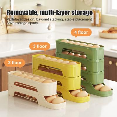 Ящик для хранения яиц, органайзер для холодильника, большая вместимость, 4 яруса, экономящий место, автоматический вращающийся холодильник, органайзер для яиц, дозатор яиц