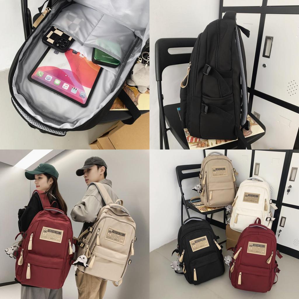 Ulzzang Canvas Backpack For Girls Korean Style Fashionable Streetwear Nylon Material Cow Print Design