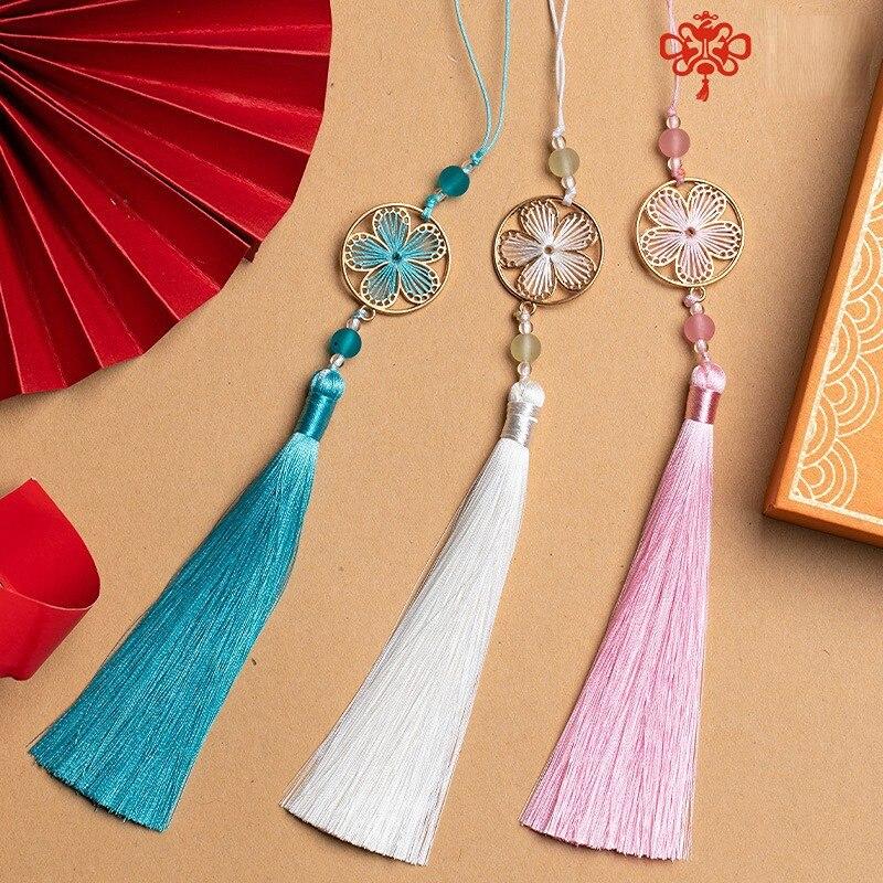 Chinese Classic Tassels Delicate Ethnic Style Flower Metal Frame Pendants DIY Handicraft Ornaments Key Ring Decoration