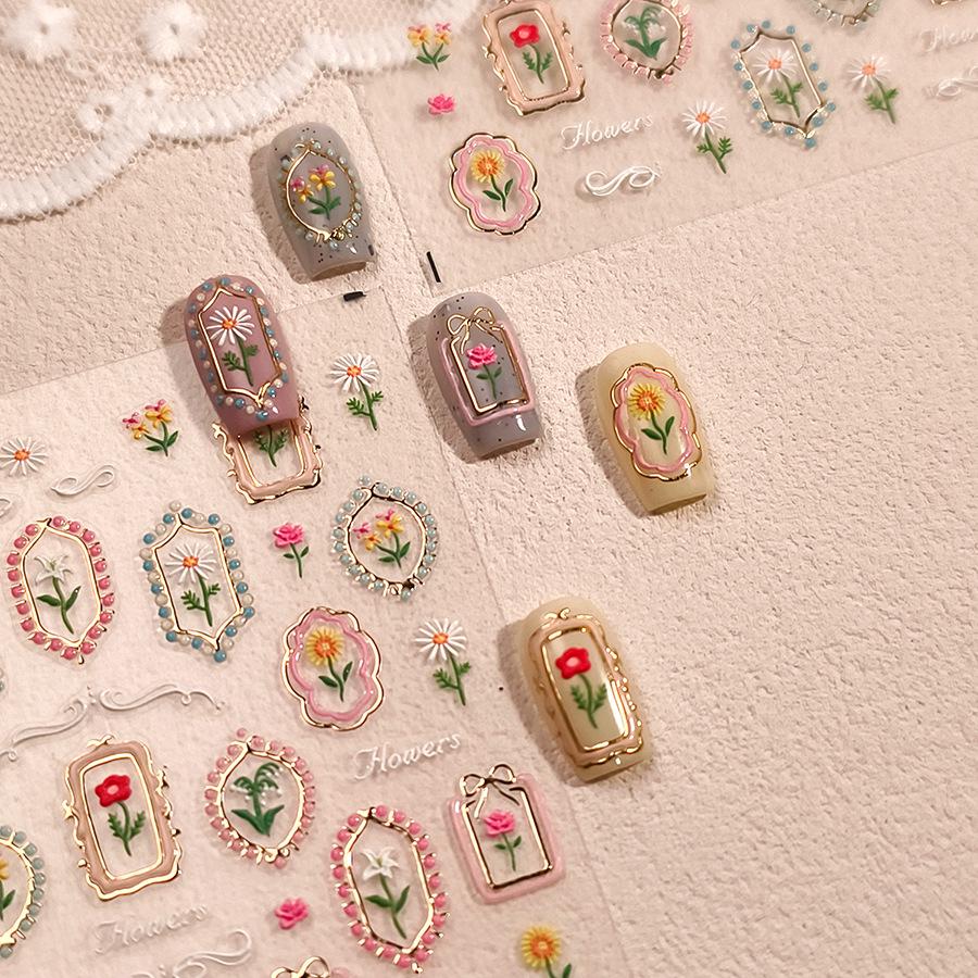 Феррит M979 Розовые Тисненые Самоклеящиеся Наклейки для Нейл-арта с Горячим Тиснением - Серия Желейный Гель