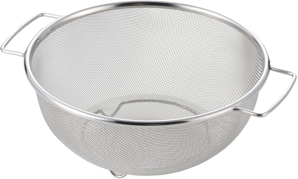 Yoshikawa Mizureed II SH9012 Round Strainer with Handles, Silver, 21cm, with Feet