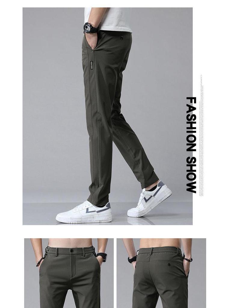 Мужские летние быстросохнущие эластичные повседневные брюки Ice Silk - дышащие, свободные, прямые спортивные брюки