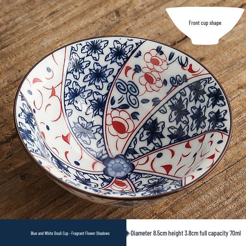 Двухцветная сине-белая фарфоровая чашка доули - Керамическая чашка мастера кунг-фу, Японская дегустационная чаша, Одинарная чайная чашка.