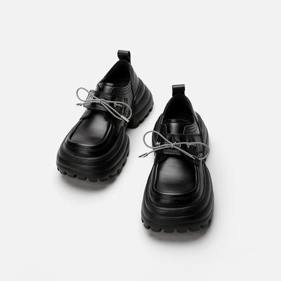 Новые маленькие кожаные туфли в британском стиле с квадратным носком и большой головкой, женские лоферы на толстой подошве, повседневная женская обувь