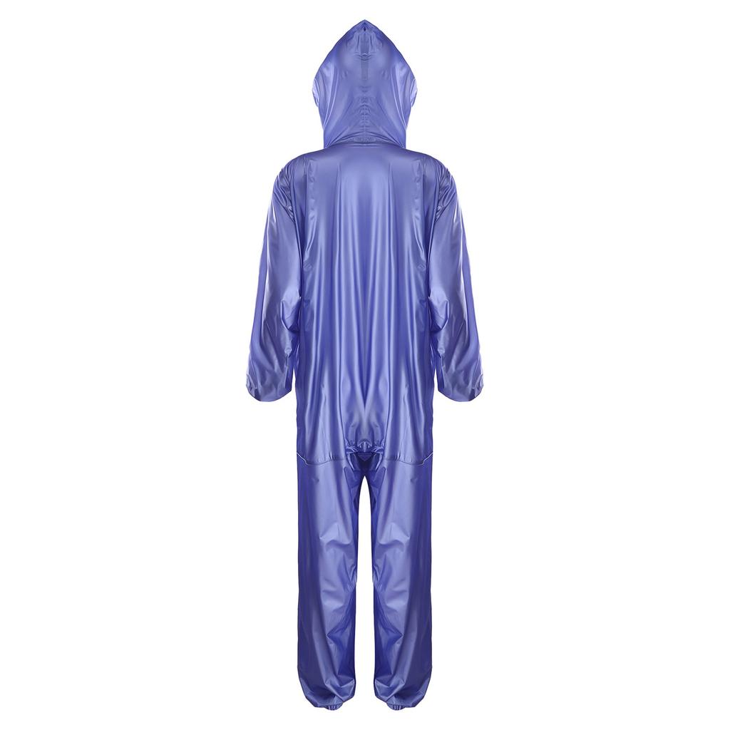 One Piece Waterproof Hooded Jumpsuit Rainwear Front Zipper and Button Fastening Drawstring Hood for Men Women Outdoor Work