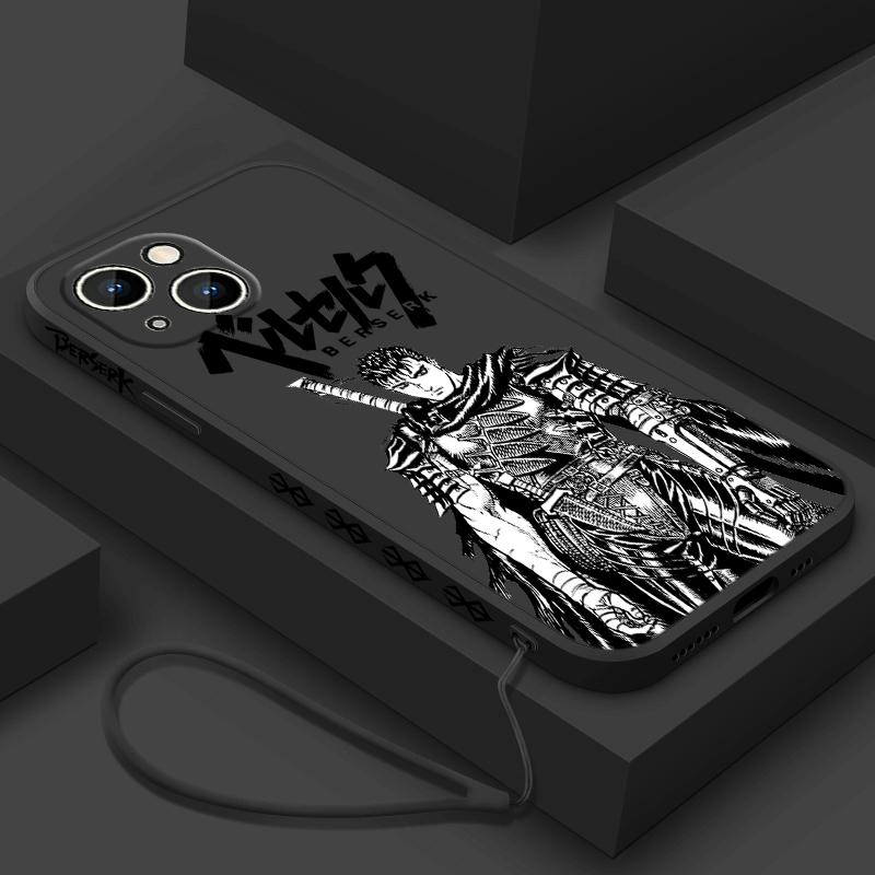 Berserk Anime Cute For Apple iPhone 15 14 13 12 11 XS XR X 8 7 Pro Max Plus Mini Liquid Left Rope Phone Case