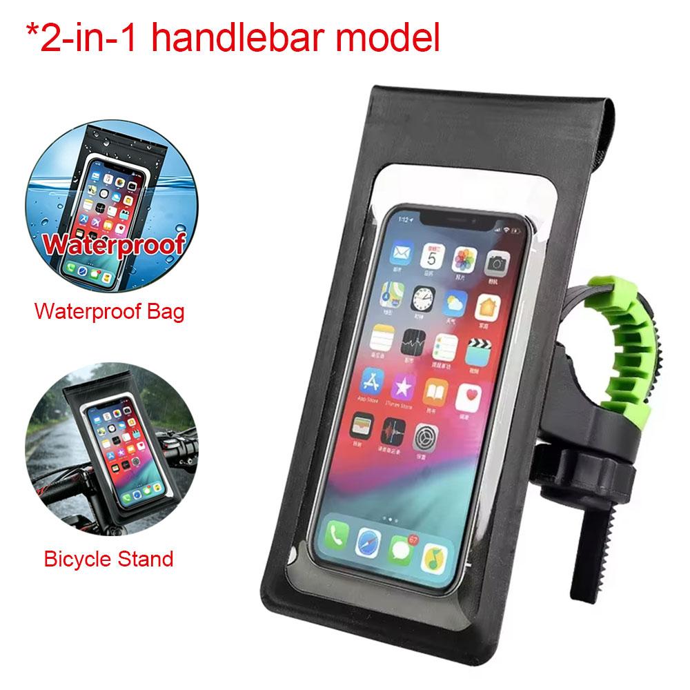 TPU Touchable Waterproof Bicycle Phone Holder Stand 360°Rotation Bike Cellphone Bracket for 6.5 Inch Phone Outdoor Cycling Mount 6