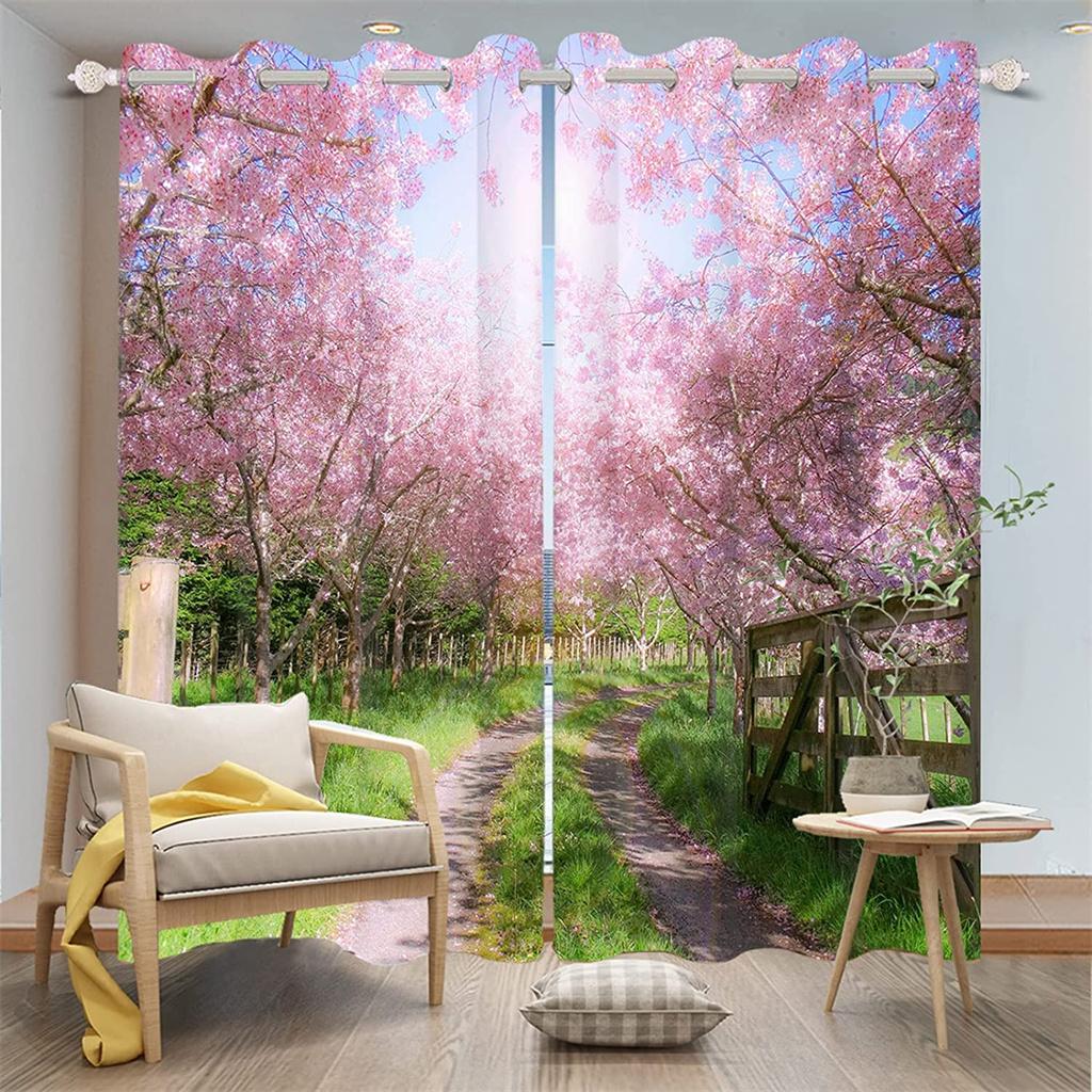 Mount Fuji Pattern 3D Digital Printed Curtain Living Room Decorated with Two Panels of 90 G Polyester Fiber Curtain Fabric