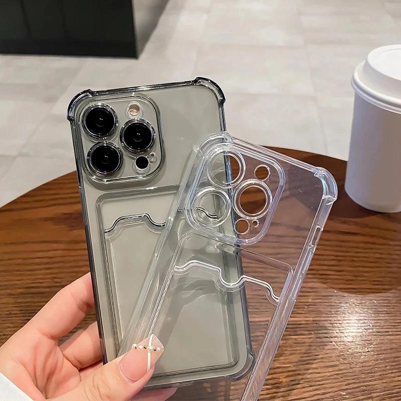 Transparent Card Bag Holder Phone Case For For Iphone 11 12 13 14 15 16 17 Pro Max Plus AIr Wallet Shockproof Cover