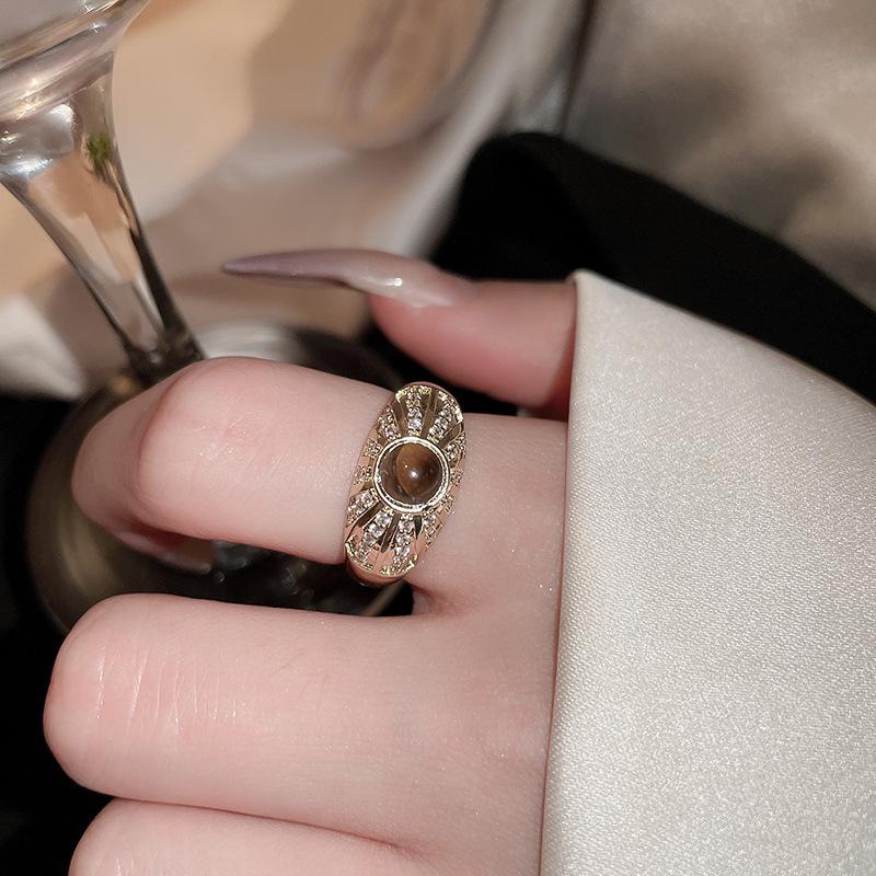 Женское роскошное винтажное кольцо из титановой стали с тигровым глазом